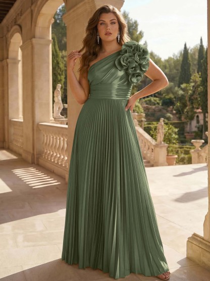 A-Line One-Shoulder Sleeveless Floor-Length Mother Of The Bride Dresses With Ruffle