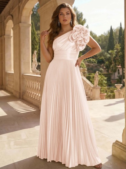 A-Line One-Shoulder Sleeveless Floor-Length Mother Of The Bride Dresses With Ruffle