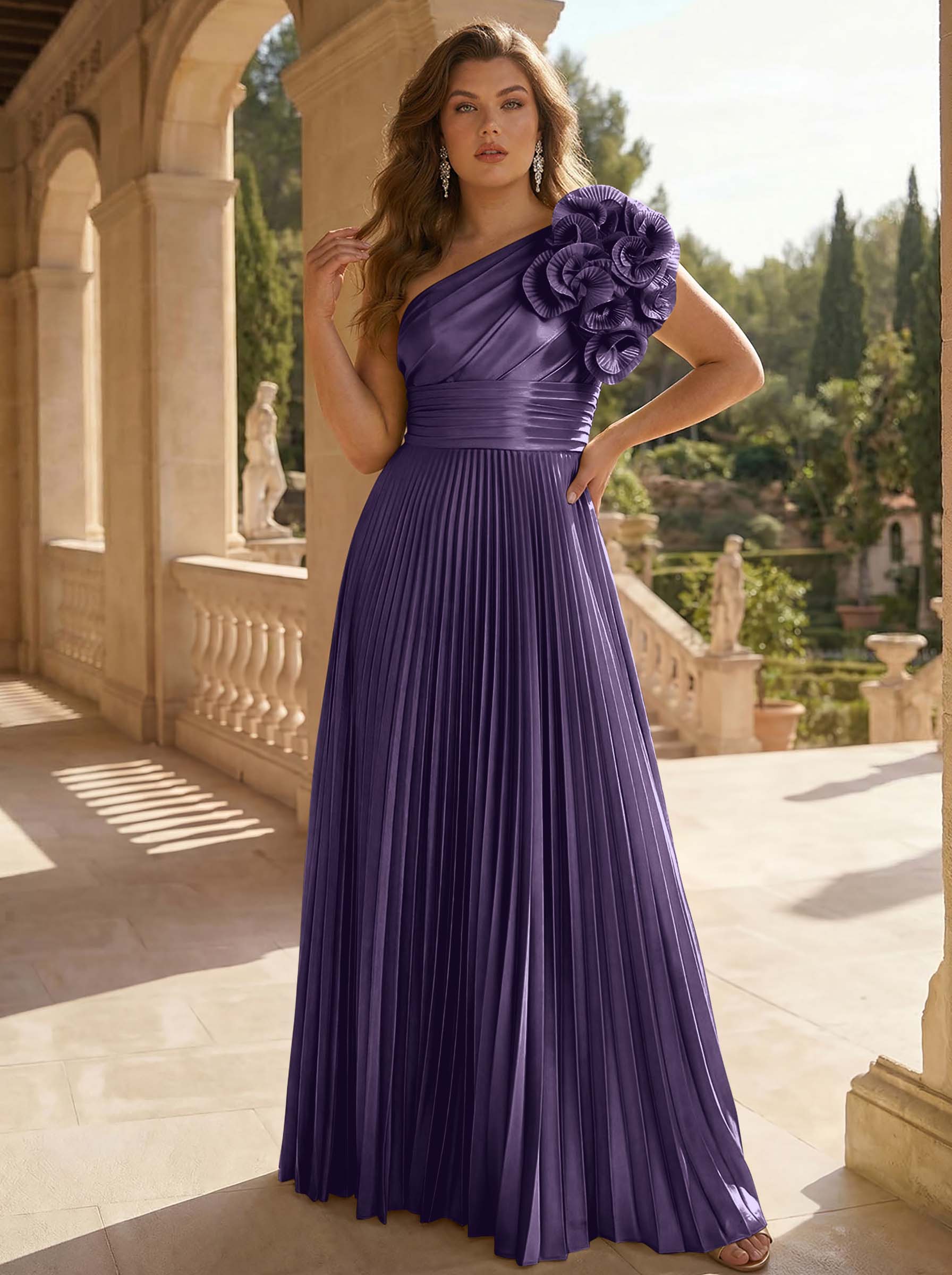 A-Line One-Shoulder Sleeveless Floor-Length Mother Of The Bride Dresses With Ruffle