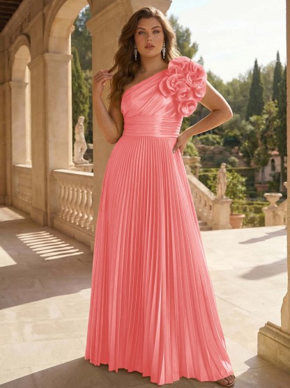 A-Line One-Shoulder Sleeveless Floor-Length Mother Of The Bride Dresses With Ruffle