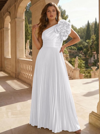 A-Line One-Shoulder Sleeveless Floor-Length Mother Of The Bride Dresses With Ruffle