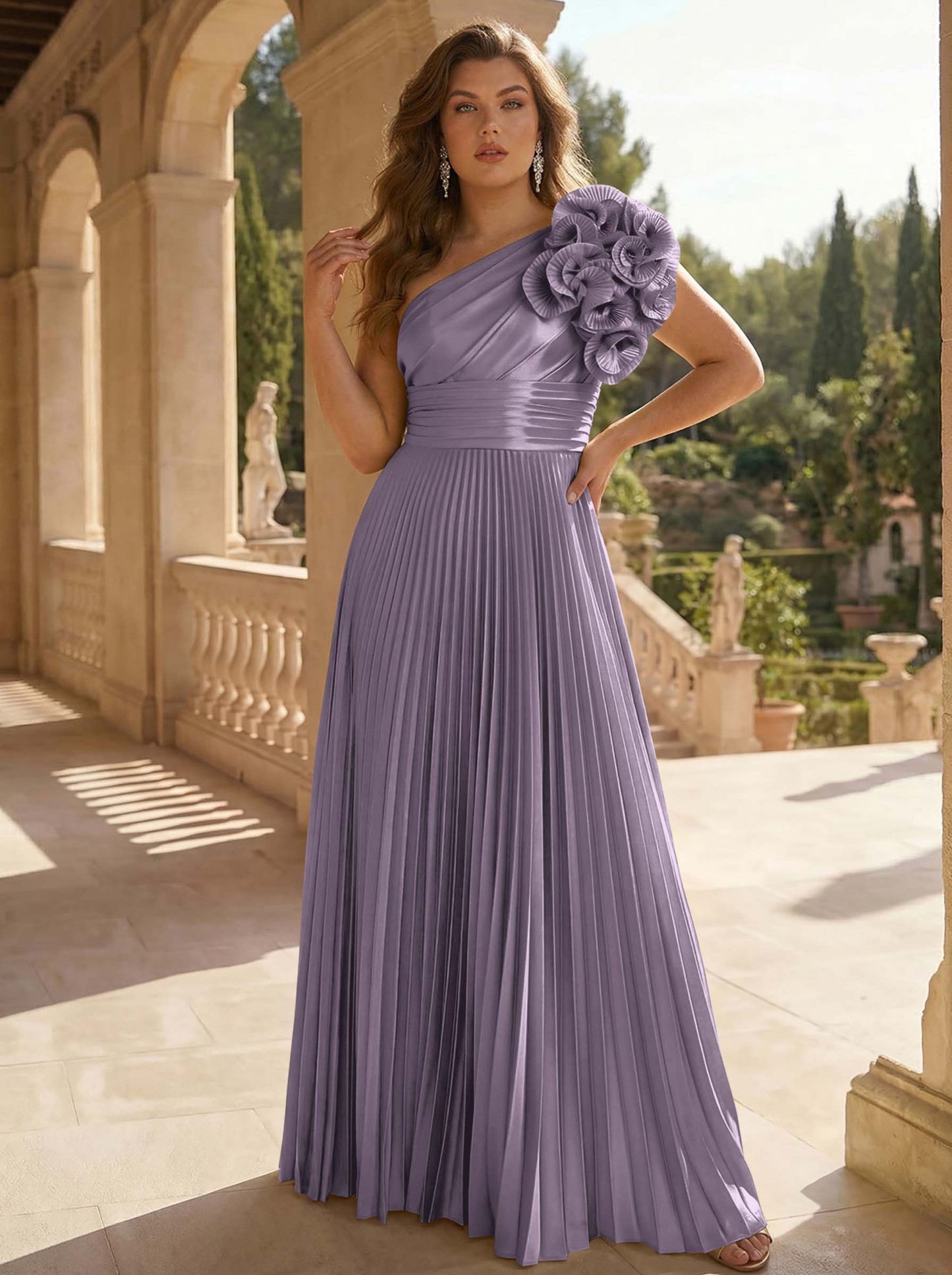 A-Line One-Shoulder Sleeveless Floor-Length Mother Of The Bride Dresses With Ruffle