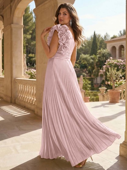 A-Line One-Shoulder Sleeveless Floor-Length Mother Of The Bride Dresses With Ruffle