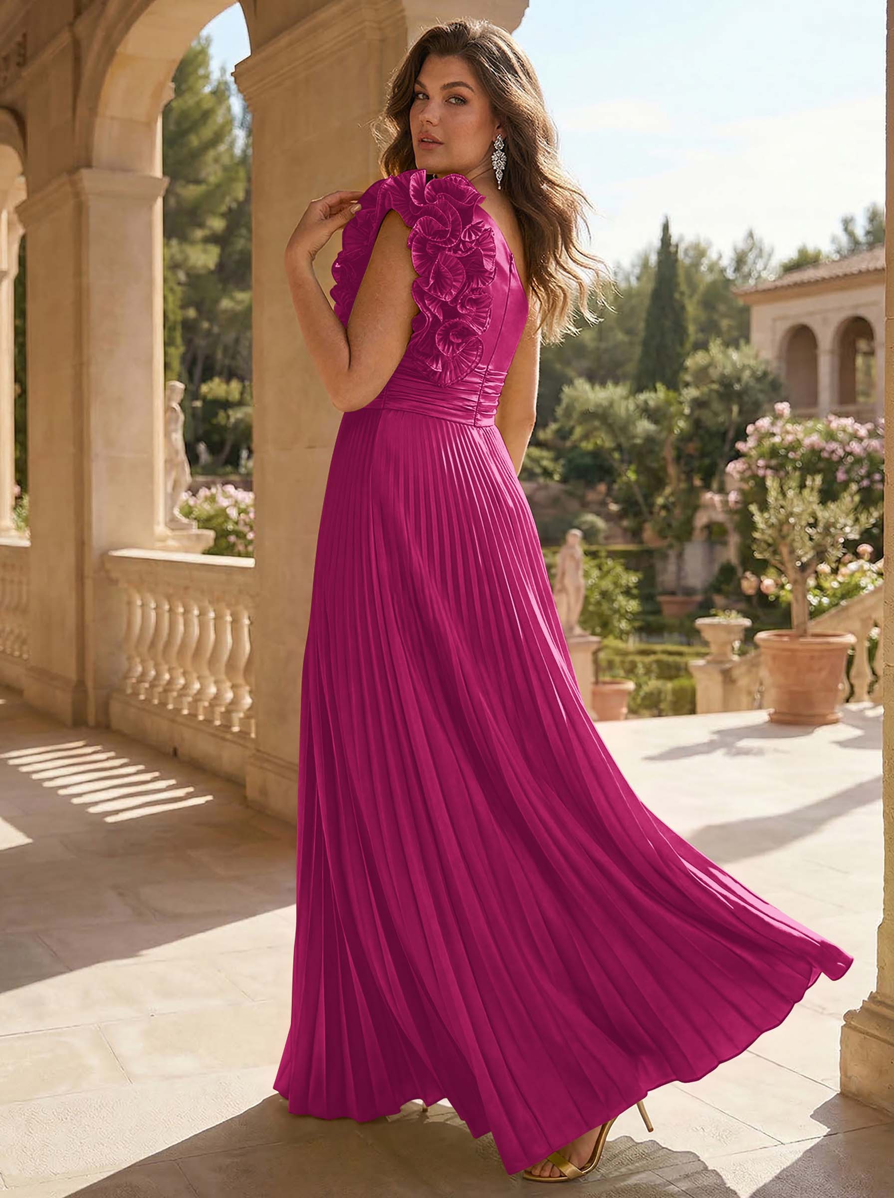A-Line One-Shoulder Sleeveless Floor-Length Mother Of The Bride Dresses With Ruffle
