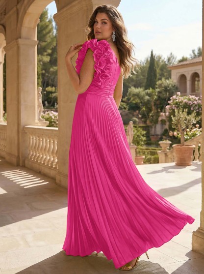 A-Line One-Shoulder Sleeveless Floor-Length Mother Of The Bride Dresses With Ruffle