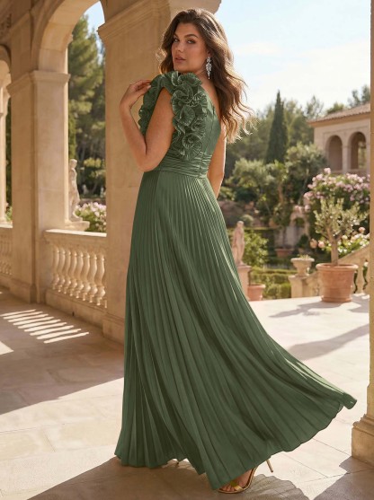A-Line One-Shoulder Sleeveless Floor-Length Mother Of The Bride Dresses With Ruffle