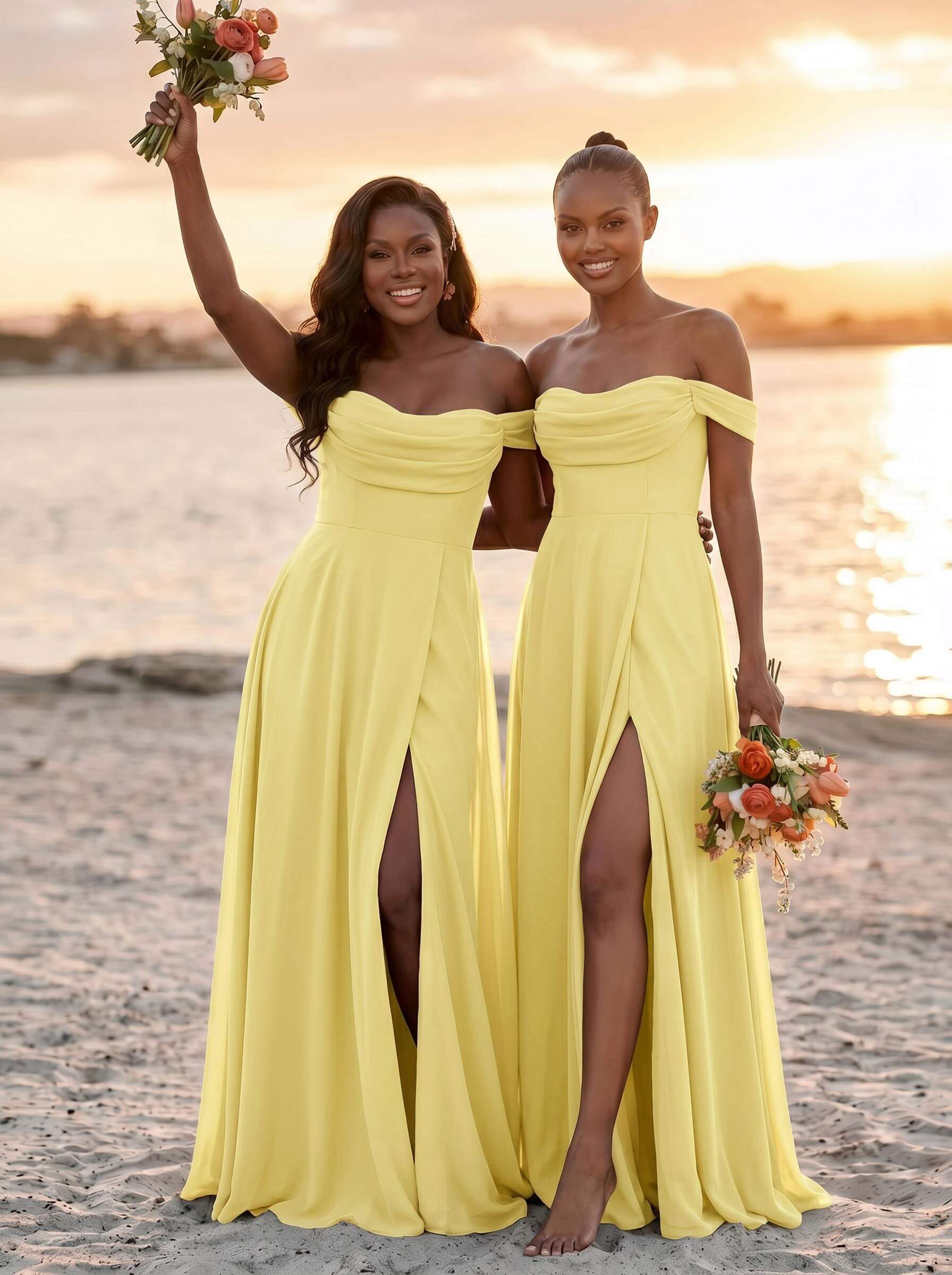 A-Line Off-The-Shoulder Sleeveless Floor-Length Chiffon Bridesmaid Dresses With Split Front, product image 54