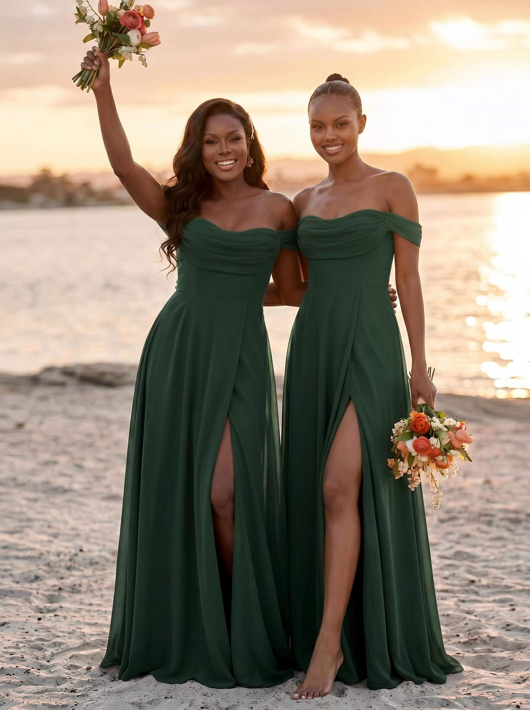 A-Line Off-The-Shoulder Sleeveless Floor-Length Chiffon Bridesmaid Dresses With Split Front, product image 45