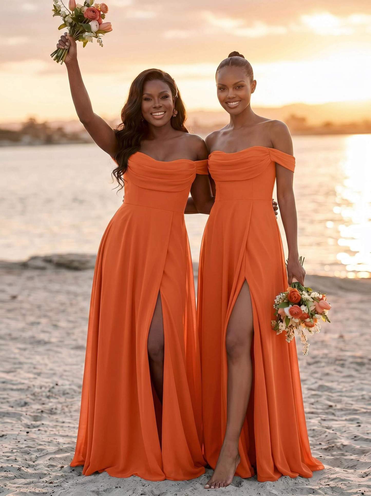 A-Line Off-The-Shoulder Sleeveless Floor-Length Chiffon Bridesmaid Dresses With Split Front, product image 56