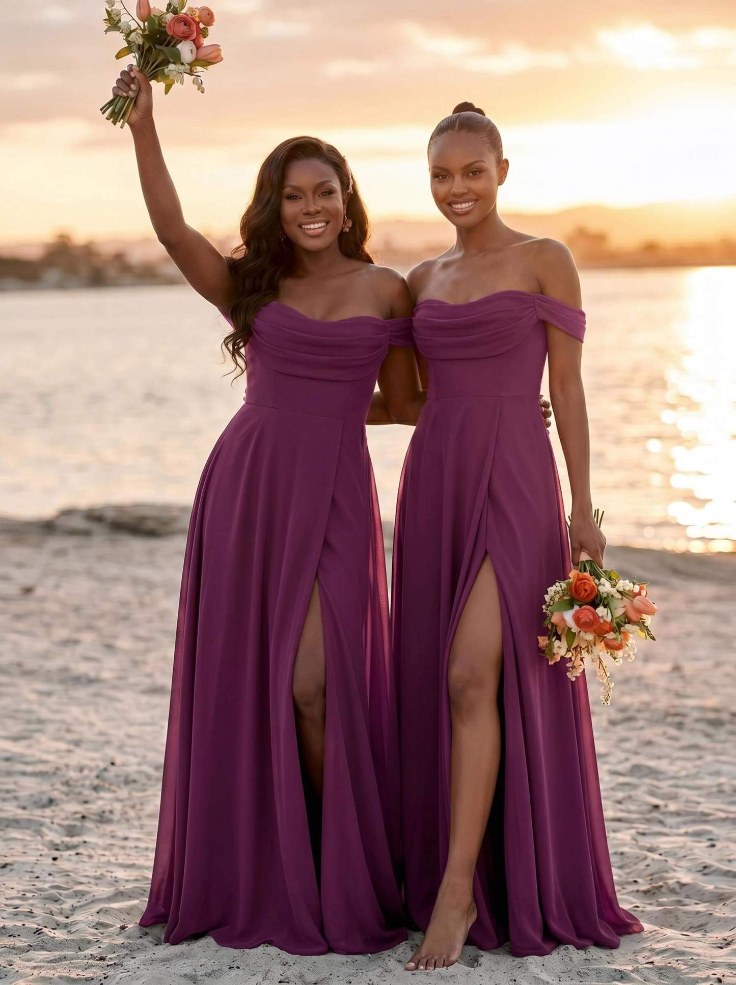 A-Line Off-The-Shoulder Sleeveless Floor-Length Chiffon Bridesmaid Dresses With Split Front, product image 40
