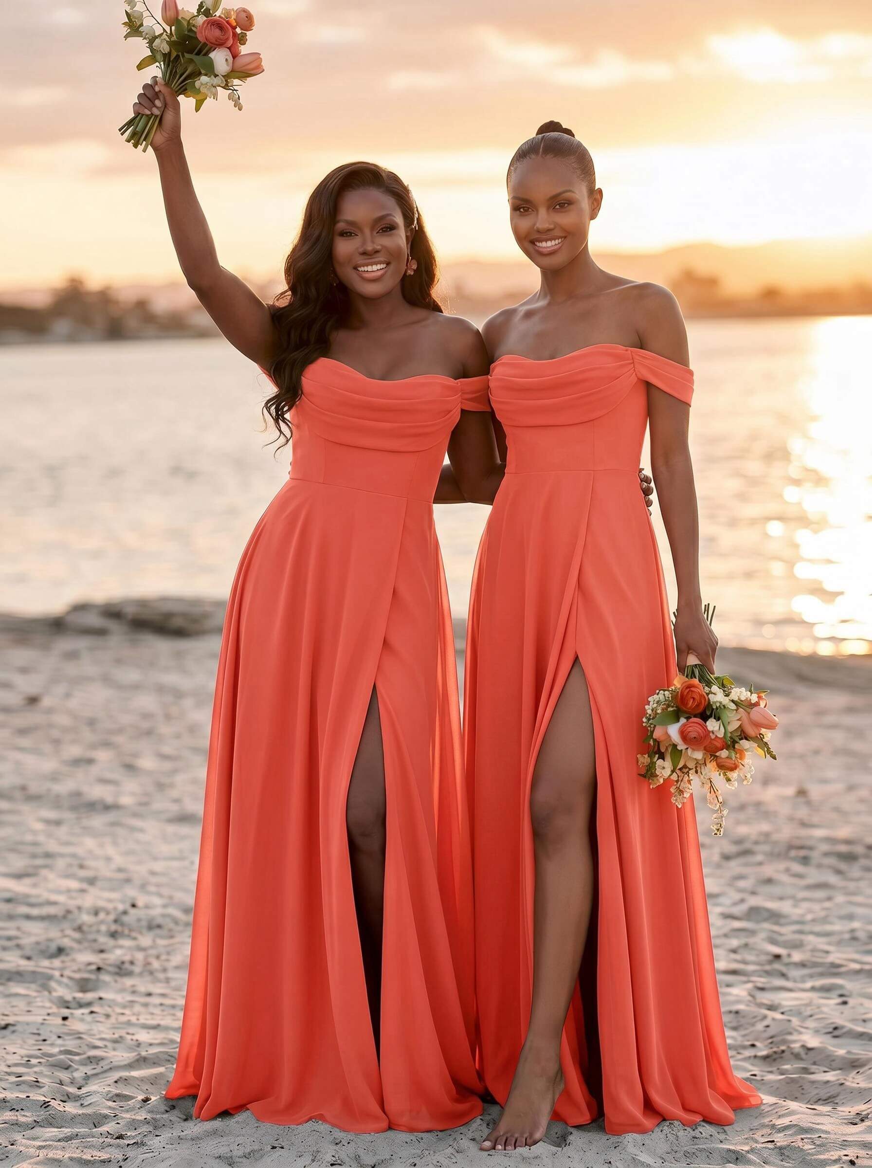 A-Line Off-The-Shoulder Sleeveless Floor-Length Chiffon Bridesmaid Dresses With Split Front, product image 57