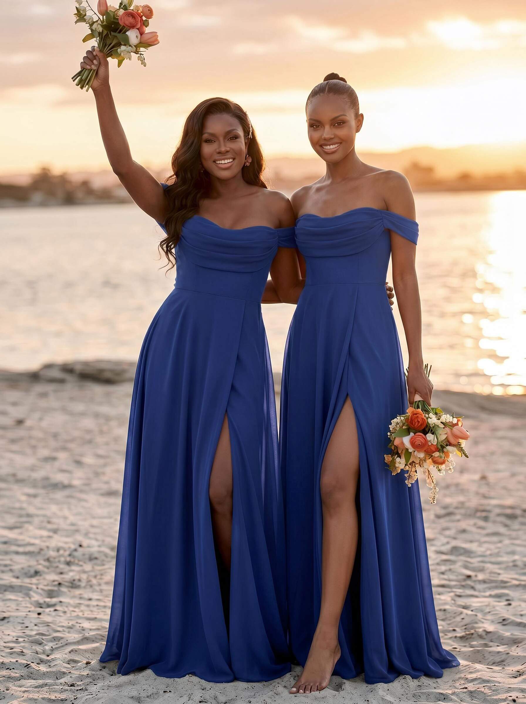 A-Line Off-The-Shoulder Sleeveless Floor-Length Chiffon Bridesmaid Dresses With Split Front, product image 11