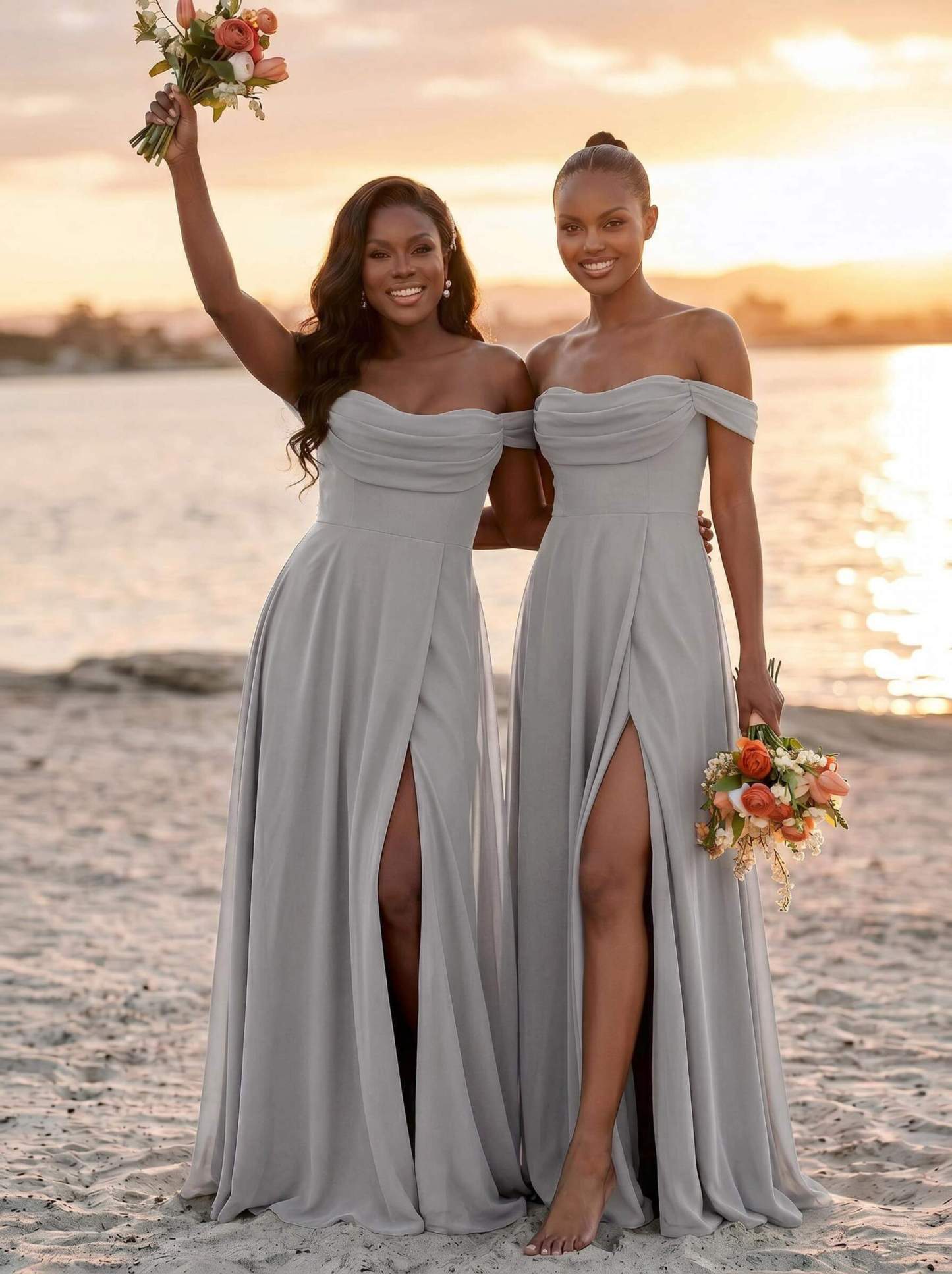 A-Line Off-The-Shoulder Sleeveless Floor-Length Chiffon Bridesmaid Dresses With Split Front, product image 60