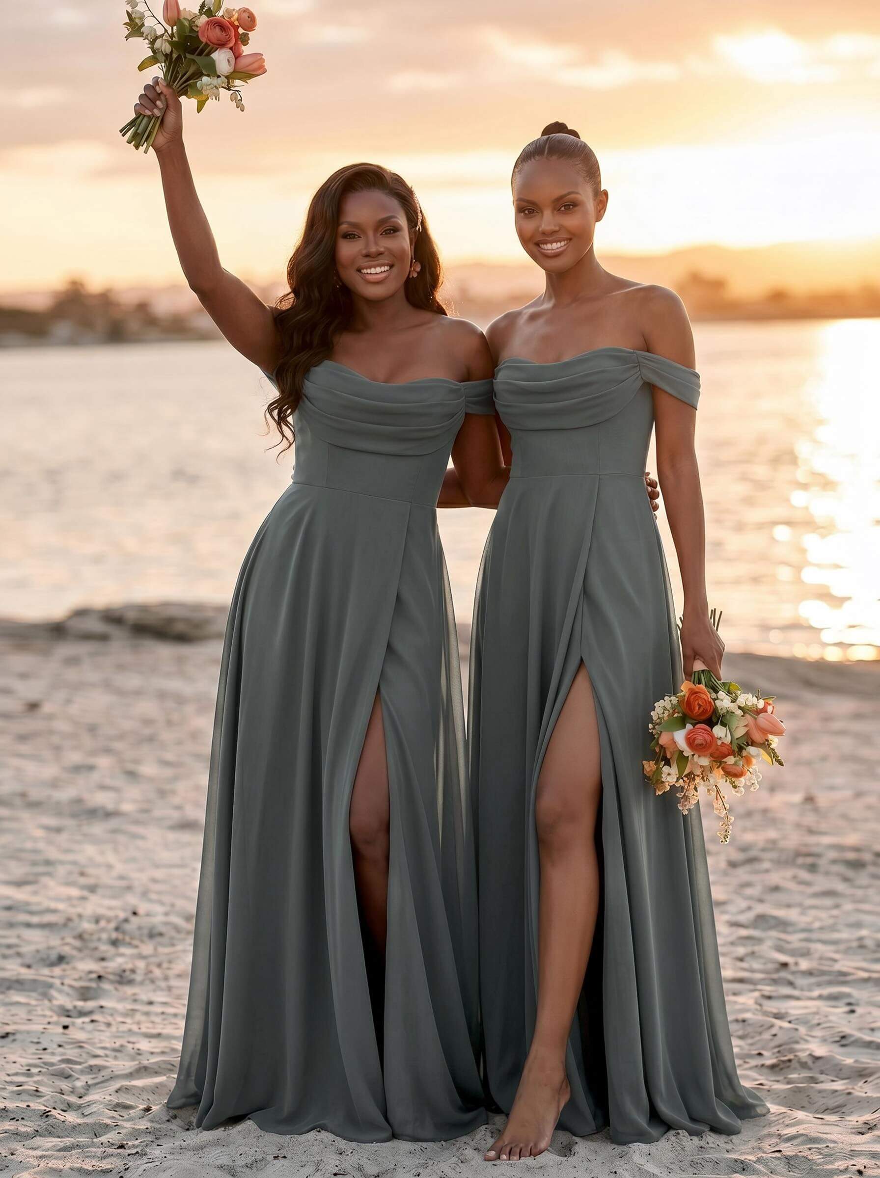 A-Line Off-The-Shoulder Sleeveless Floor-Length Chiffon Bridesmaid Dresses With Split Front, product image 61