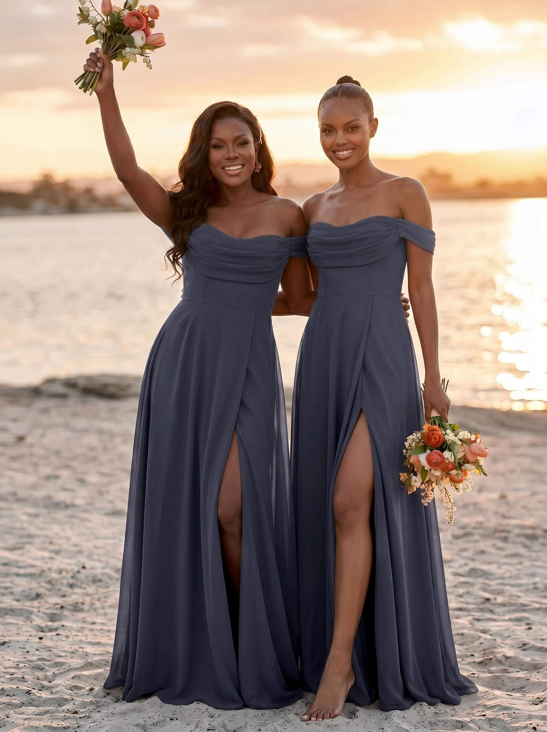 A-Line Off-The-Shoulder Sleeveless Floor-Length Chiffon Bridesmaid Dresses With Split Front, product image 9
