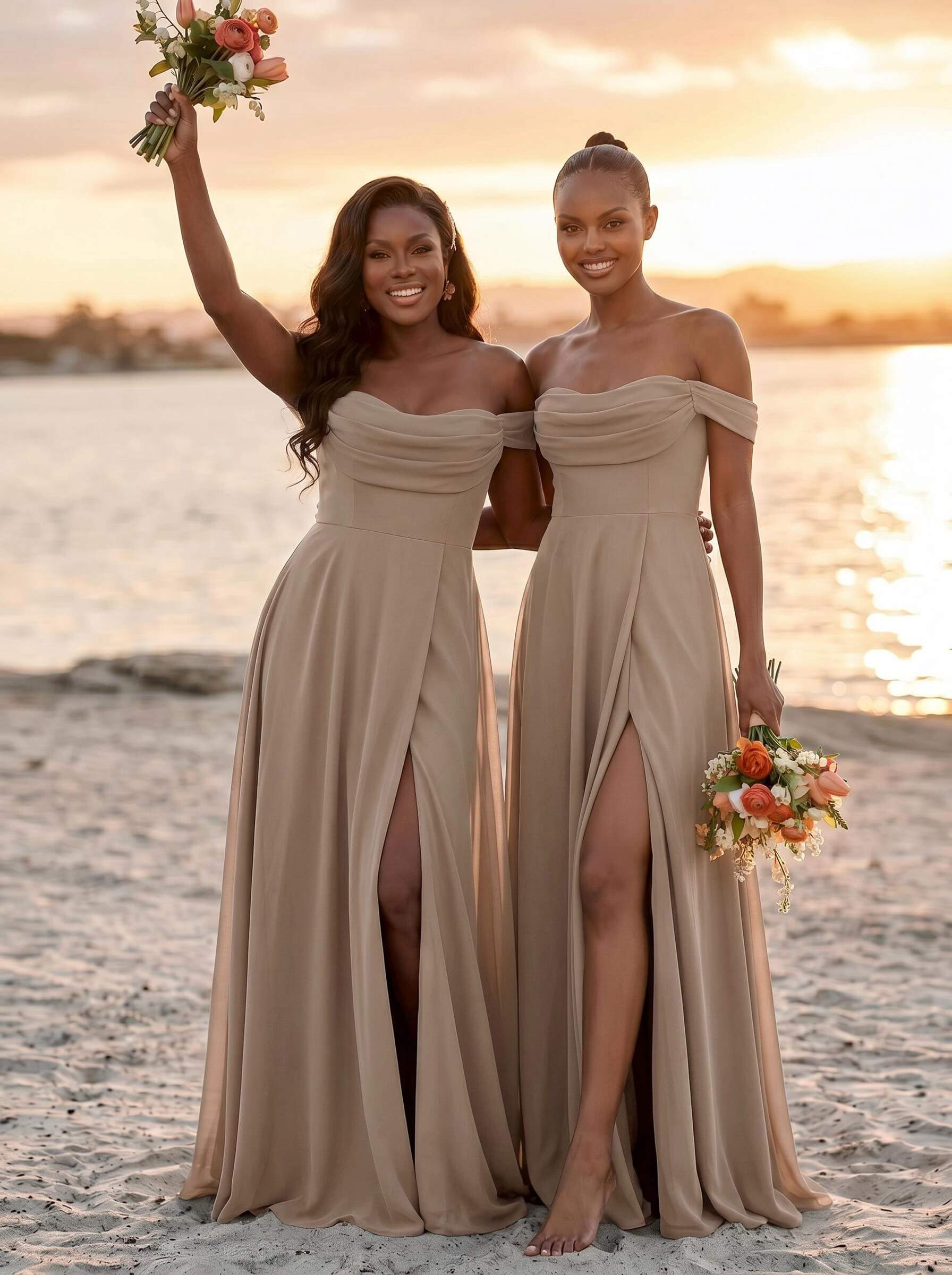 A-Line Off-The-Shoulder Sleeveless Floor-Length Chiffon Bridesmaid Dresses With Split Front, product image 53