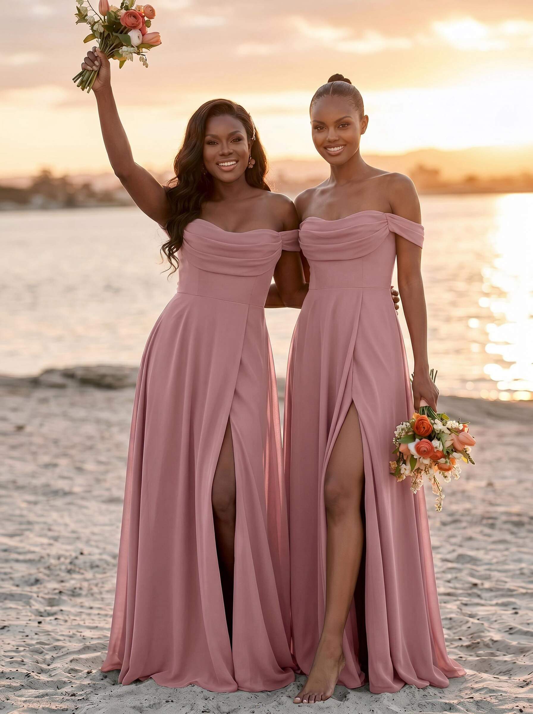 A-Line Off-The-Shoulder Sleeveless Floor-Length Chiffon Bridesmaid Dresses With Split Front, product image 33