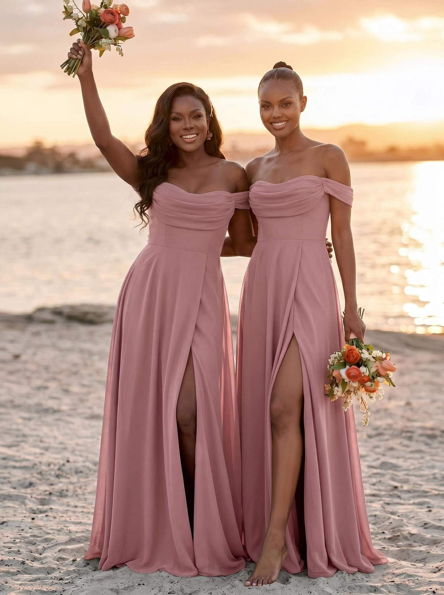 A-Line Off-The-Shoulder Sleeveless Floor-Length Chiffon Bridesmaid Dresses With Split Front, product image 33