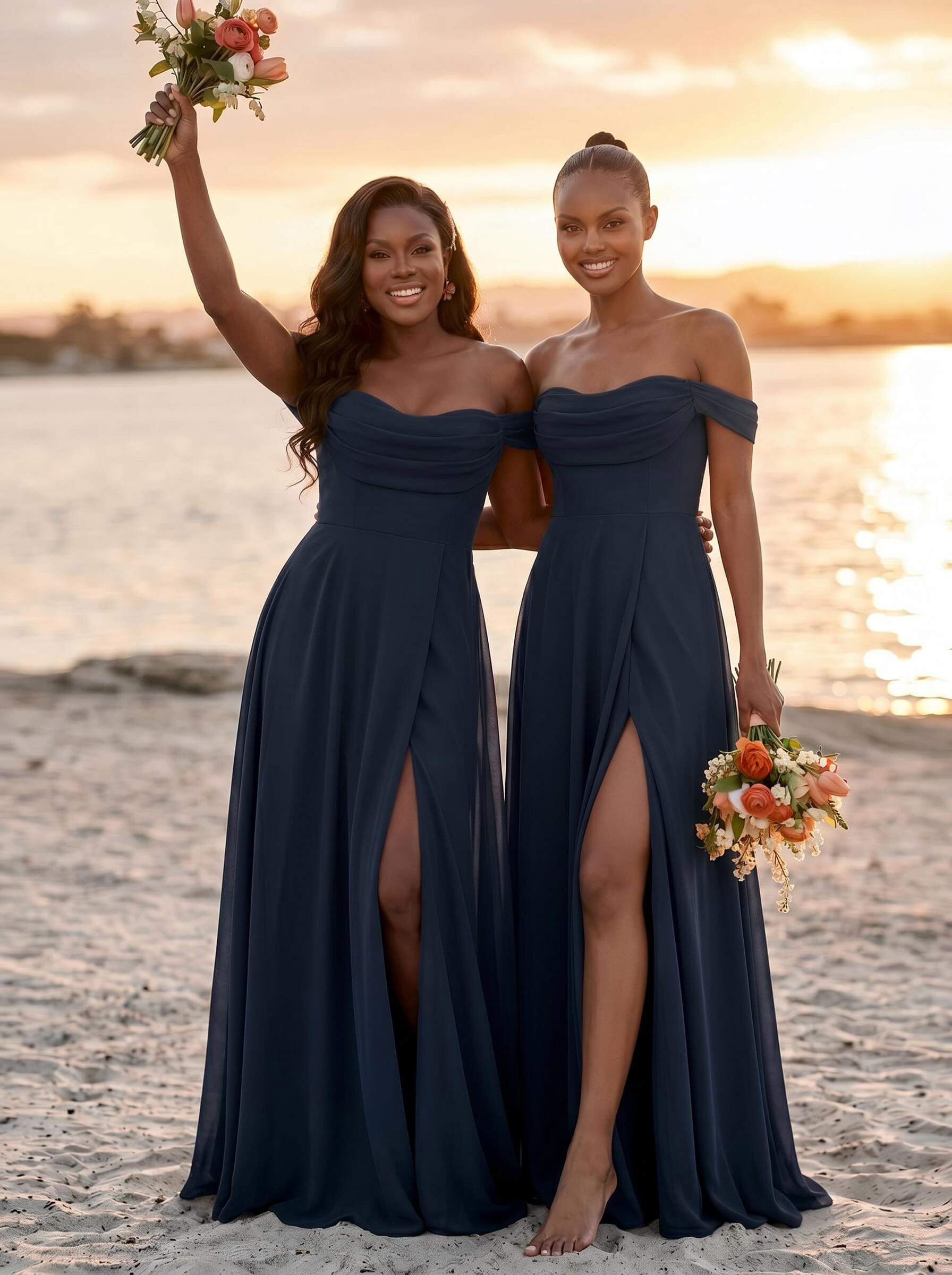 A-Line Off-The-Shoulder Sleeveless Floor-Length Chiffon Bridesmaid Dresses With Split Front, product image 5
