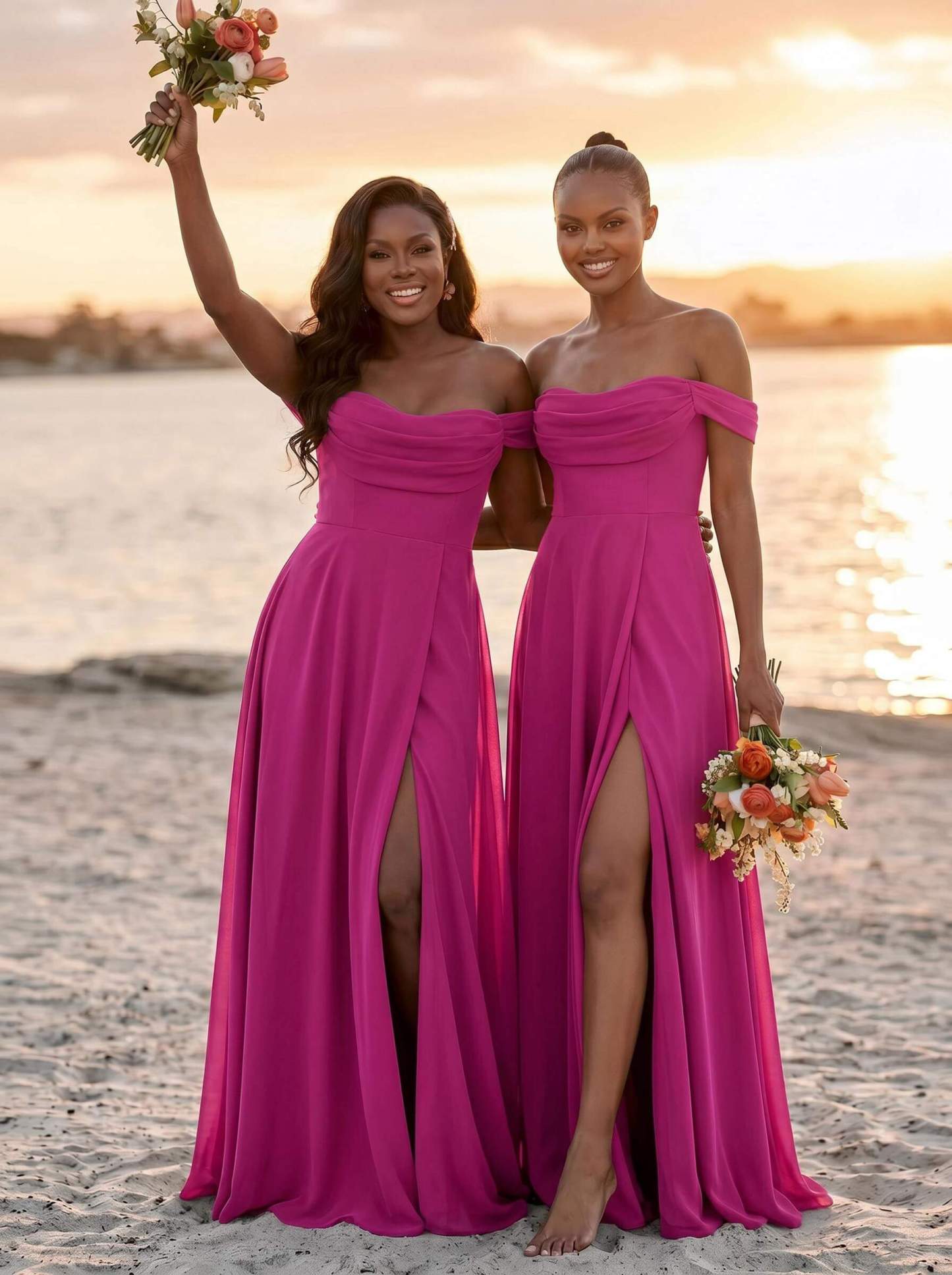 A-Line Off-The-Shoulder Sleeveless Floor-Length Chiffon Bridesmaid Dresses With Split Front, product image 42