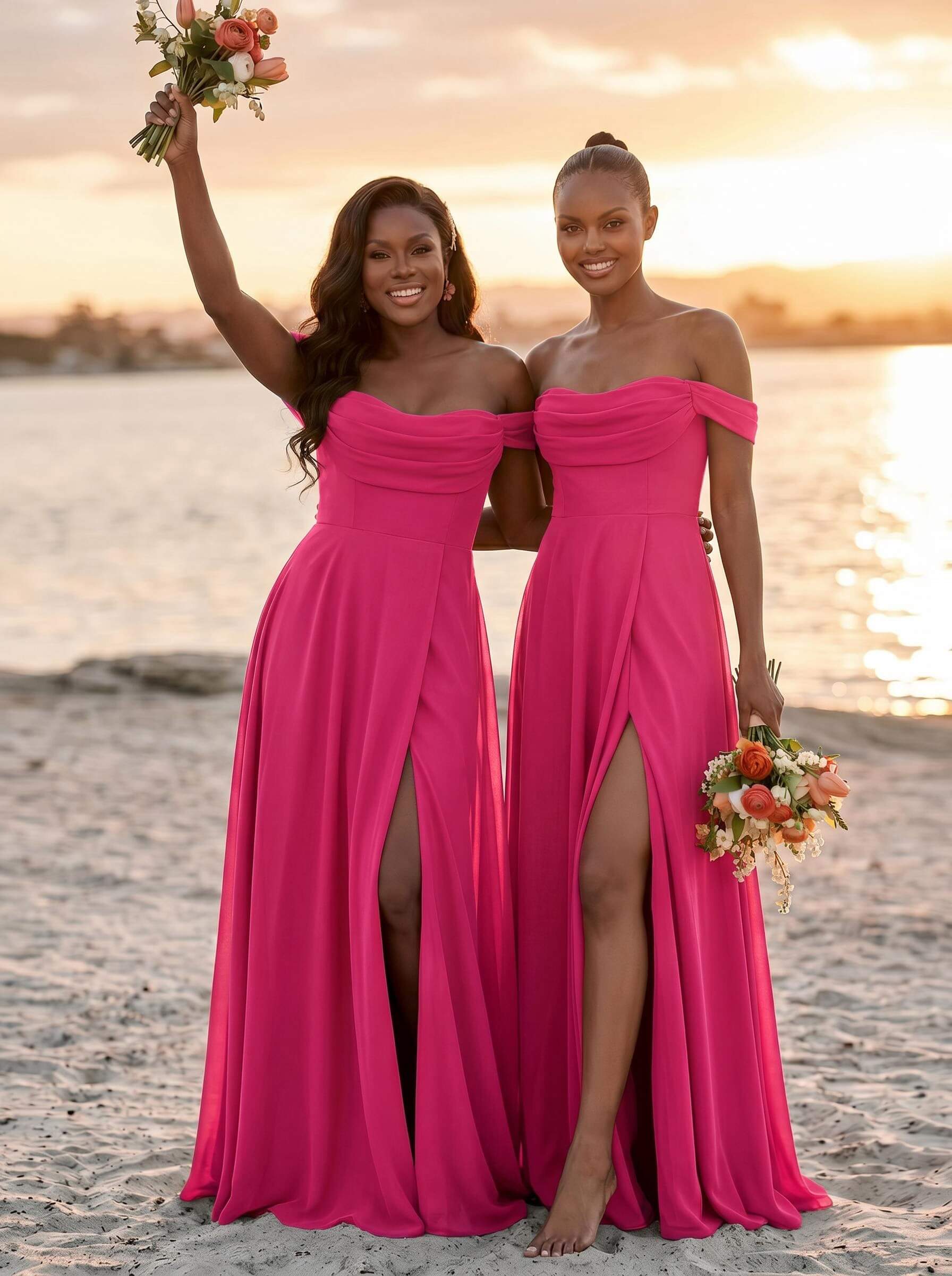 A-Line Off-The-Shoulder Sleeveless Floor-Length Chiffon Bridesmaid Dresses With Split Front, product image 41