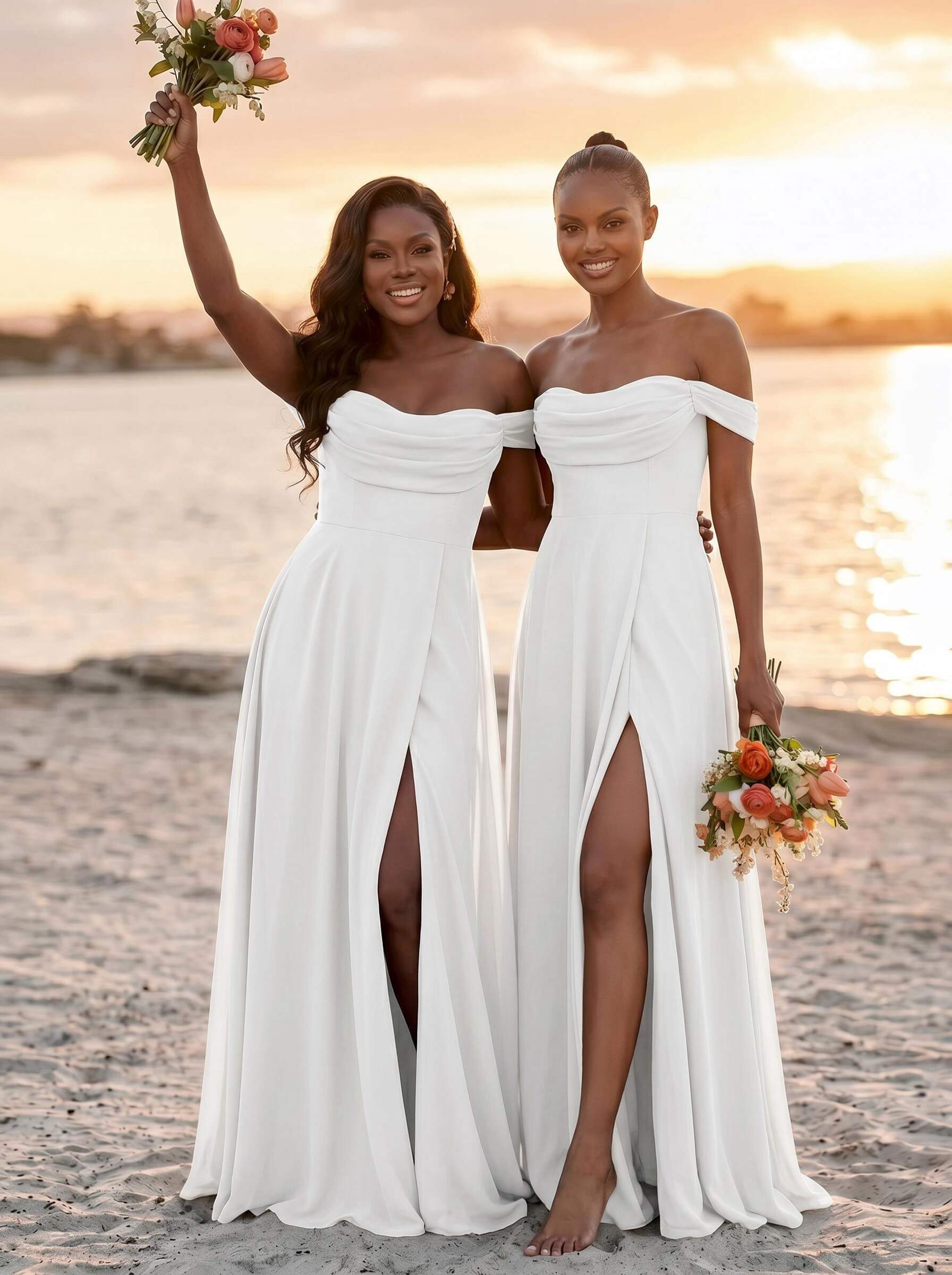 A-Line Off-The-Shoulder Sleeveless Floor-Length Chiffon Bridesmaid Dresses With Split Front, product image 58