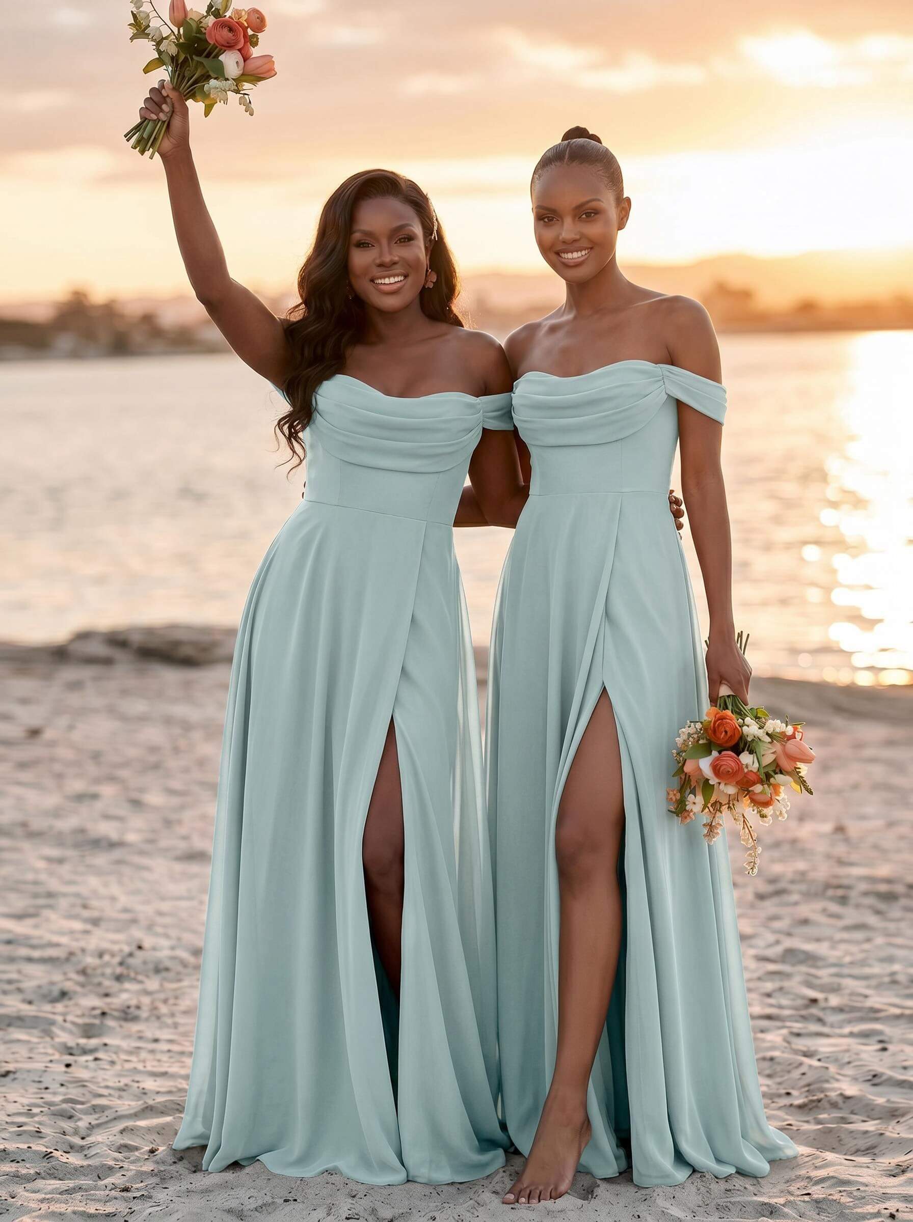 A-Line Off-The-Shoulder Sleeveless Floor-Length Chiffon Bridesmaid Dresses With Split Front, product image 16