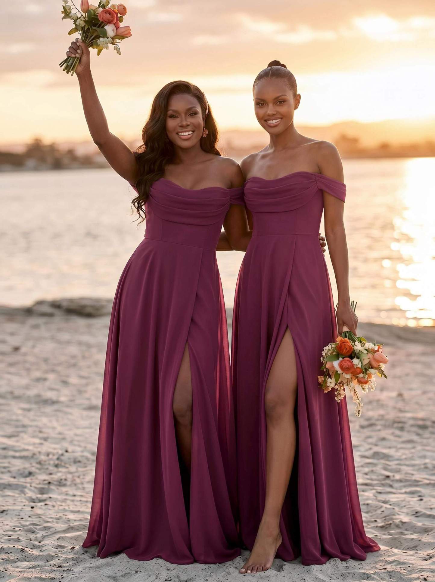 A-Line Off-The-Shoulder Sleeveless Floor-Length Chiffon Bridesmaid Dresses With Split Front, product image 20
