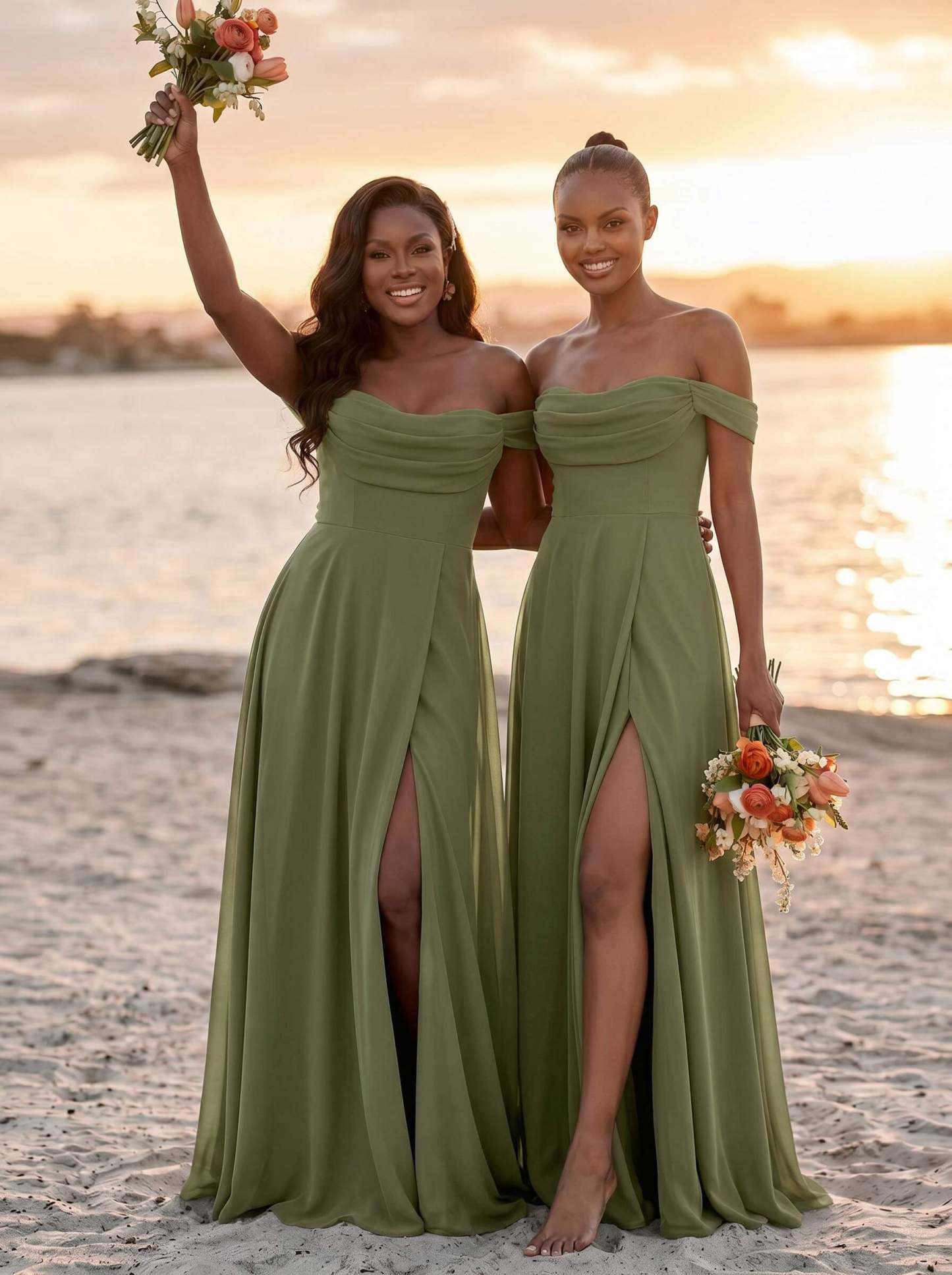 A-Line Off-The-Shoulder Sleeveless Floor-Length Chiffon Bridesmaid Dresses With Split Front, product image 63