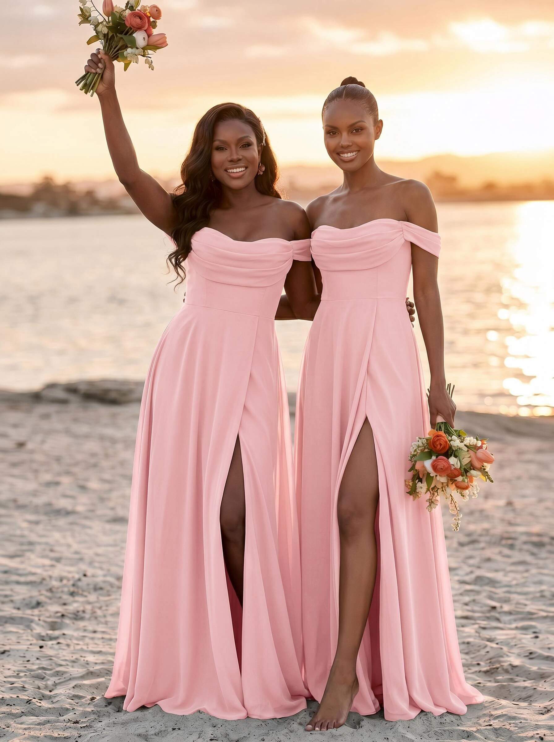 A-Line Off-The-Shoulder Sleeveless Floor-Length Chiffon Bridesmaid Dresses With Split Front, product image 27