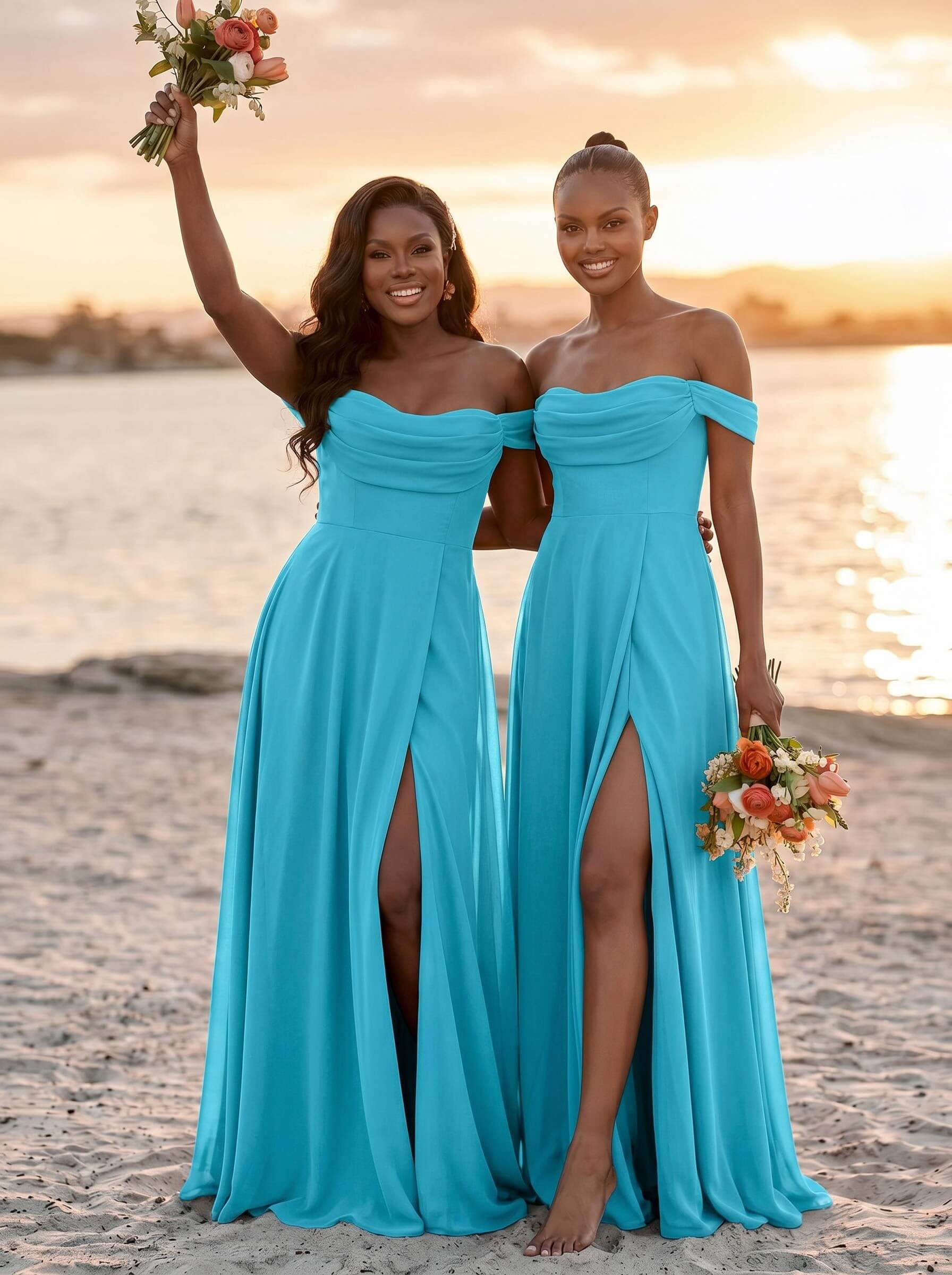 A-Line Off-The-Shoulder Sleeveless Floor-Length Chiffon Bridesmaid Dresses With Split Front, product image 13
