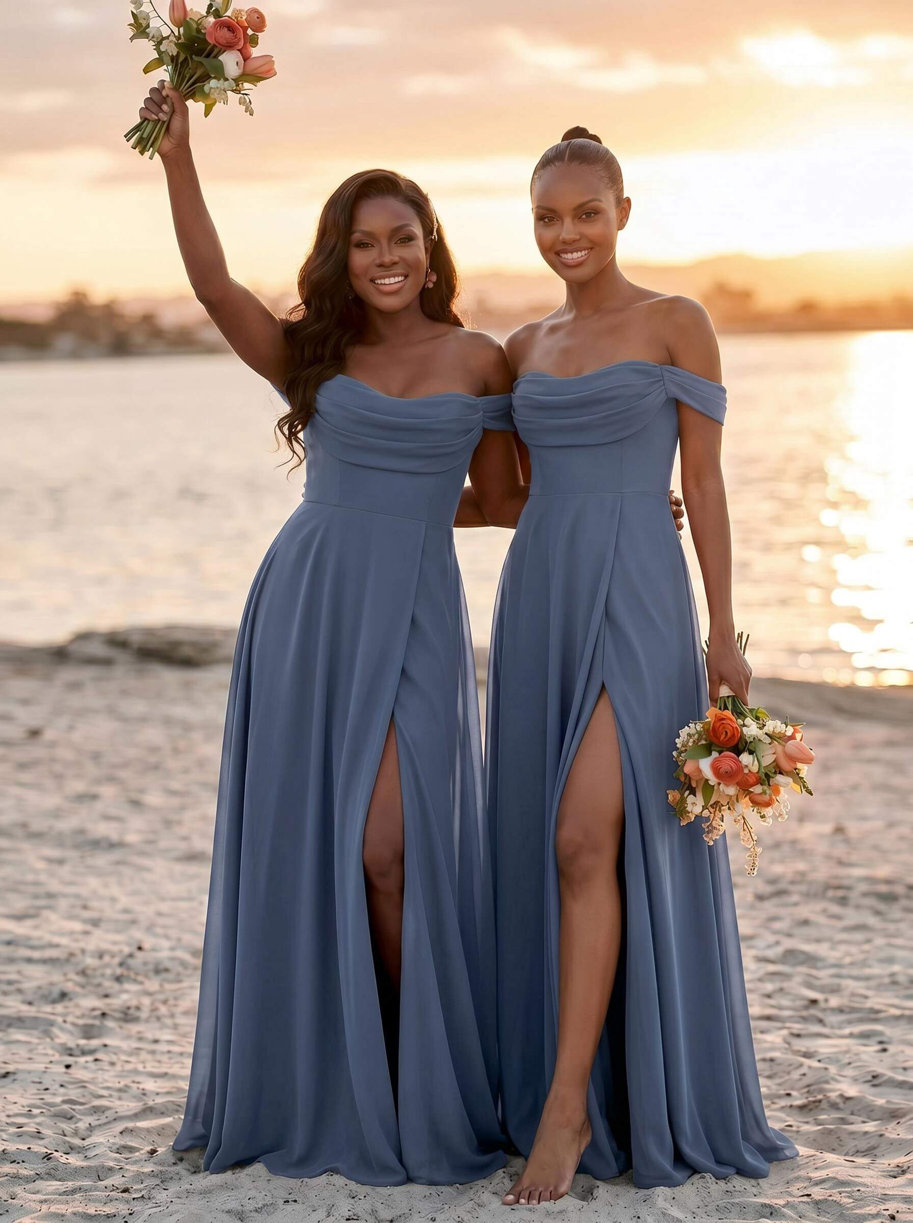 A-Line Off-The-Shoulder Sleeveless Floor-Length Chiffon Bridesmaid Dresses With Split Front, product image 8