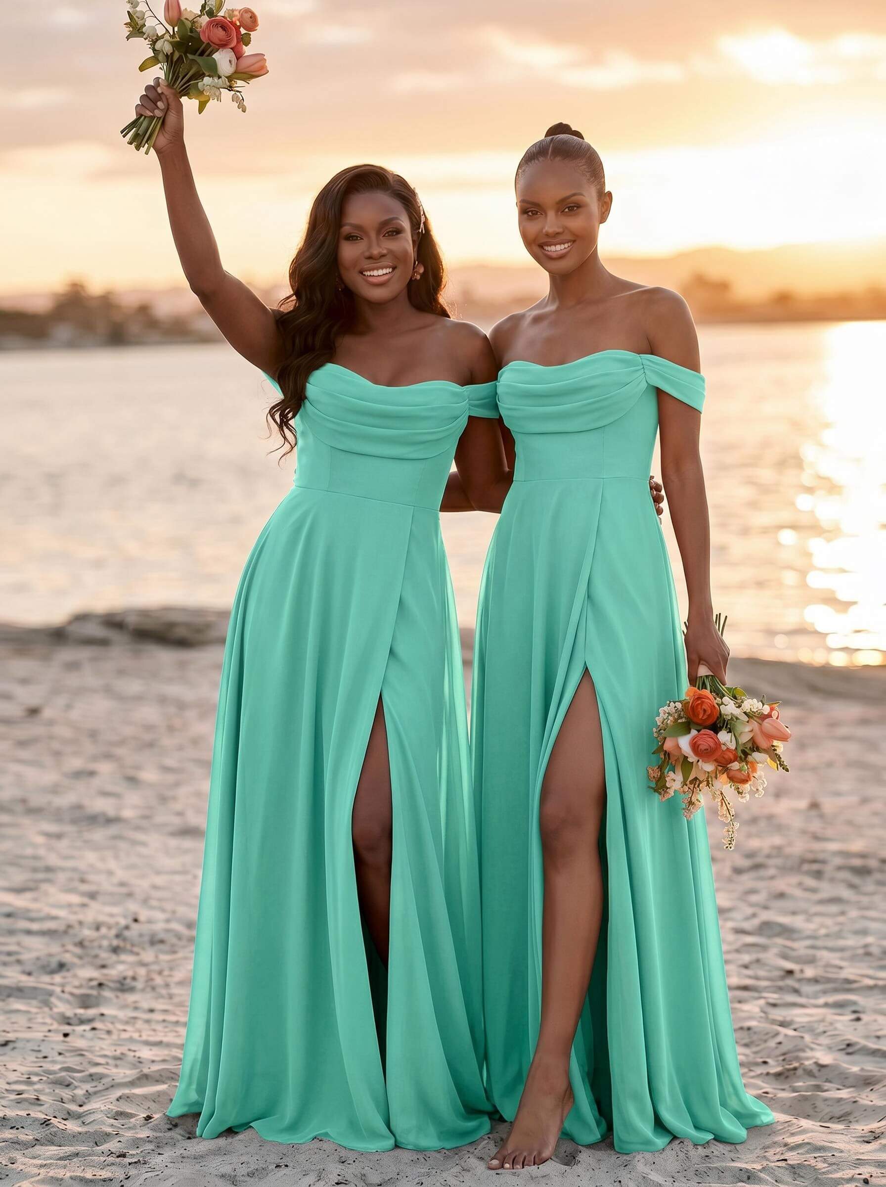 A-Line Off-The-Shoulder Sleeveless Floor-Length Chiffon Bridesmaid Dresses With Split Front, product image 51
