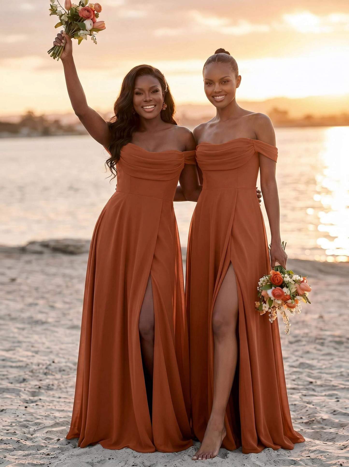 A-Line Off-The-Shoulder Sleeveless Floor-Length Chiffon Bridesmaid Dresses With Split Front, product image 70