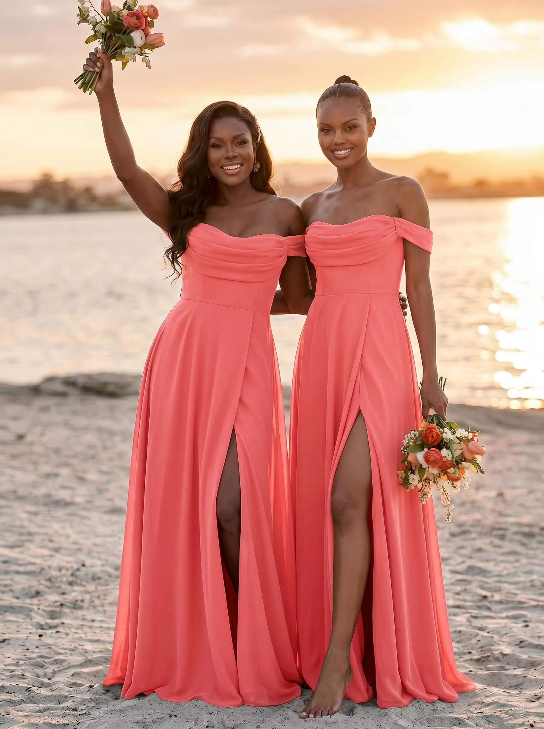 A-Line Off-The-Shoulder Sleeveless Floor-Length Chiffon Bridesmaid Dresses With Split Front, product image 23