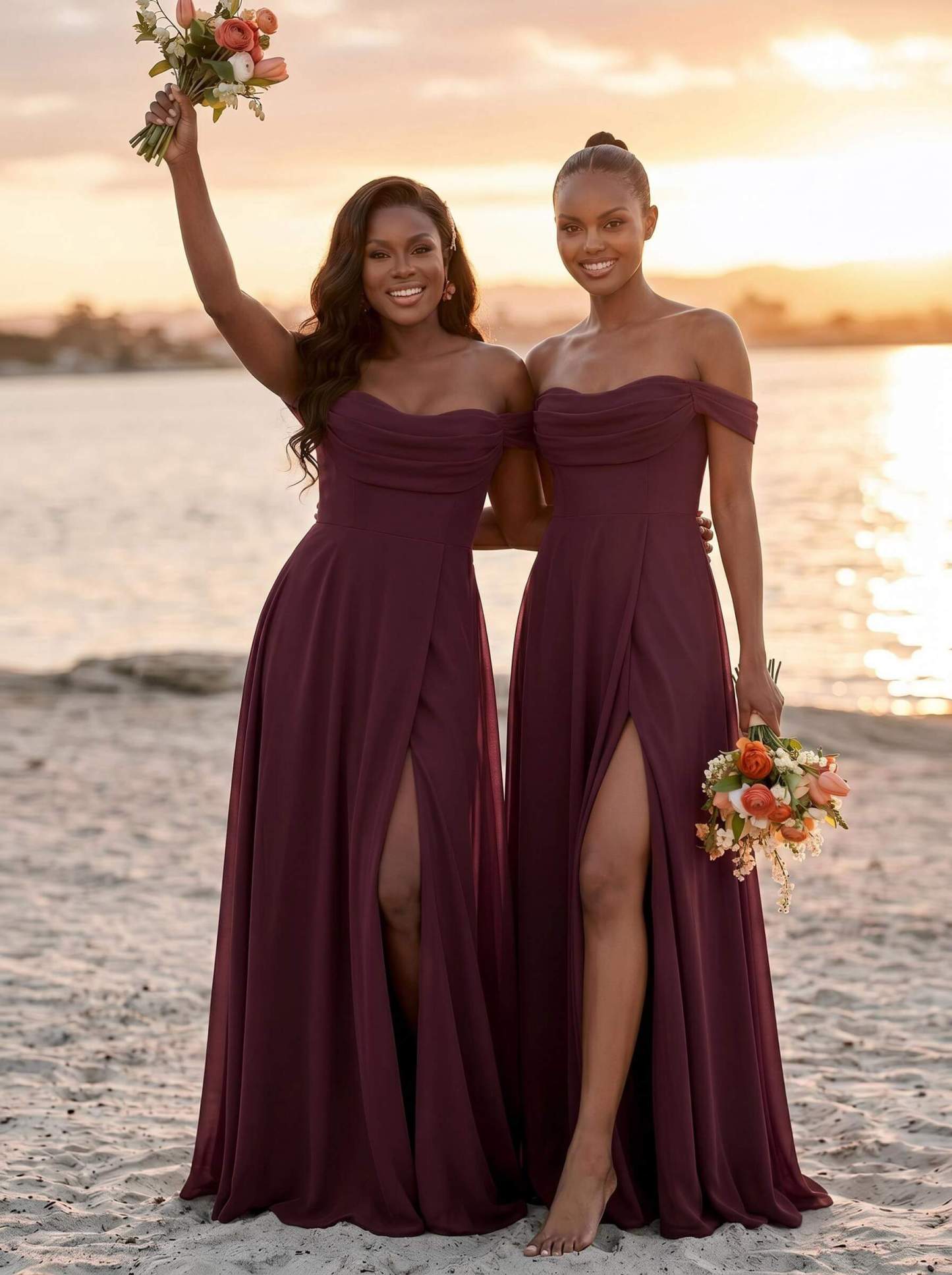A-Line Off-The-Shoulder Sleeveless Floor-Length Chiffon Bridesmaid Dresses With Split Front, product image 17
