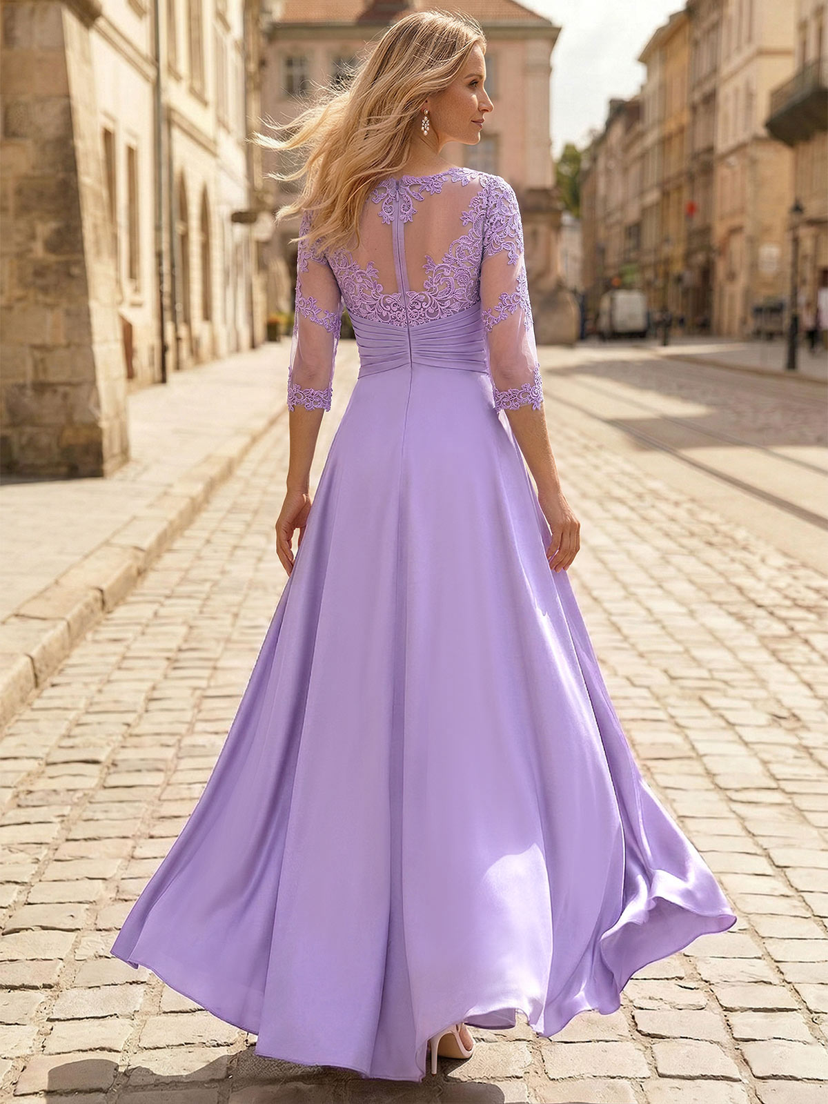 Jumpsuit/Pantsuit Scoop Neck 3/4 Sleeves Floor-Length Crepe Satin Evening Dresses, supplier image 2