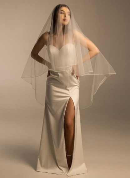 Pencil Edge Two-Tier Tulle Cathedral Bridal Veils
