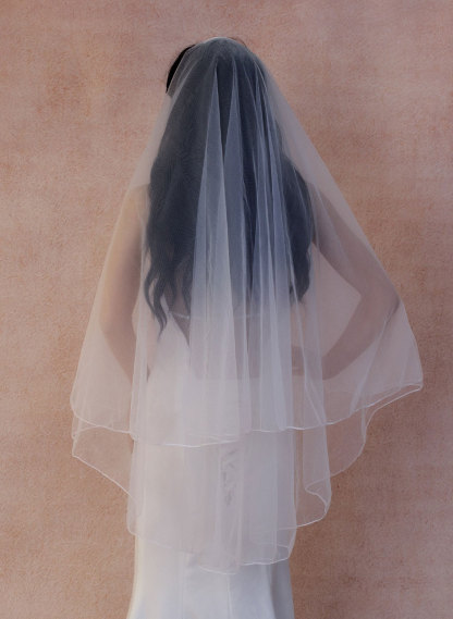Pencil Edge Two-Tier Tulle Cathedral Bridal Veils