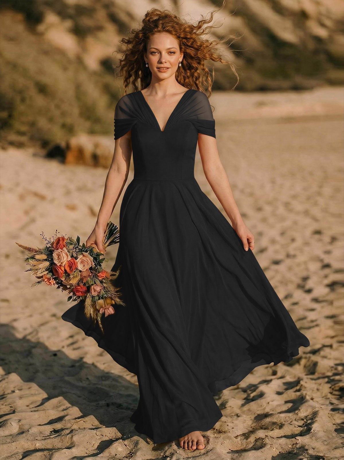 Elegant A-Line V-Neck Sleeveless Floor-Length Chiffon Bridesmaid Dresses, product image 61