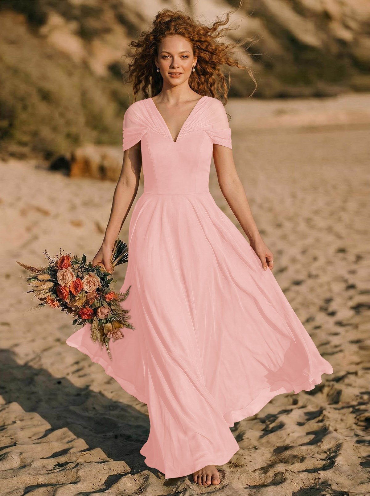 Elegant A-Line V-Neck Sleeveless Floor-Length Chiffon Bridesmaid Dresses, product image 27