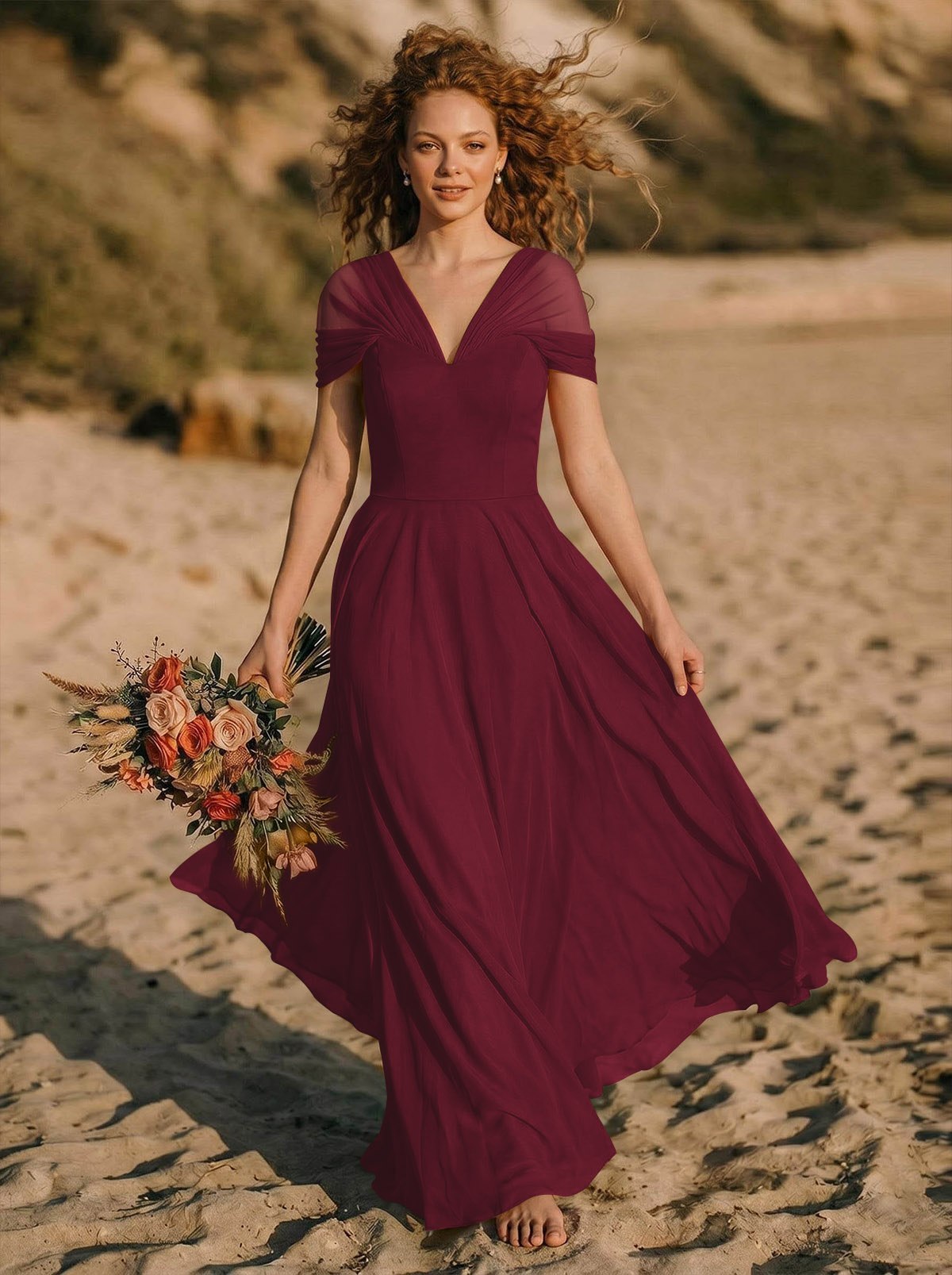 Elegant A-Line V-Neck Sleeveless Floor-Length Chiffon Bridesmaid Dresses, product image 16