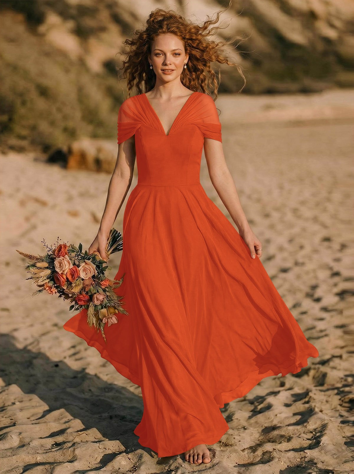 Elegant A-Line V-Neck Sleeveless Floor-Length Chiffon Bridesmaid Dresses, product image 64