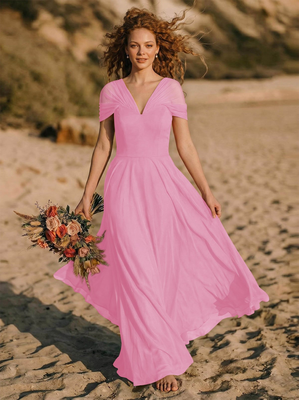Elegant A-Line V-Neck Sleeveless Floor-Length Chiffon Bridesmaid Dresses, product image 28