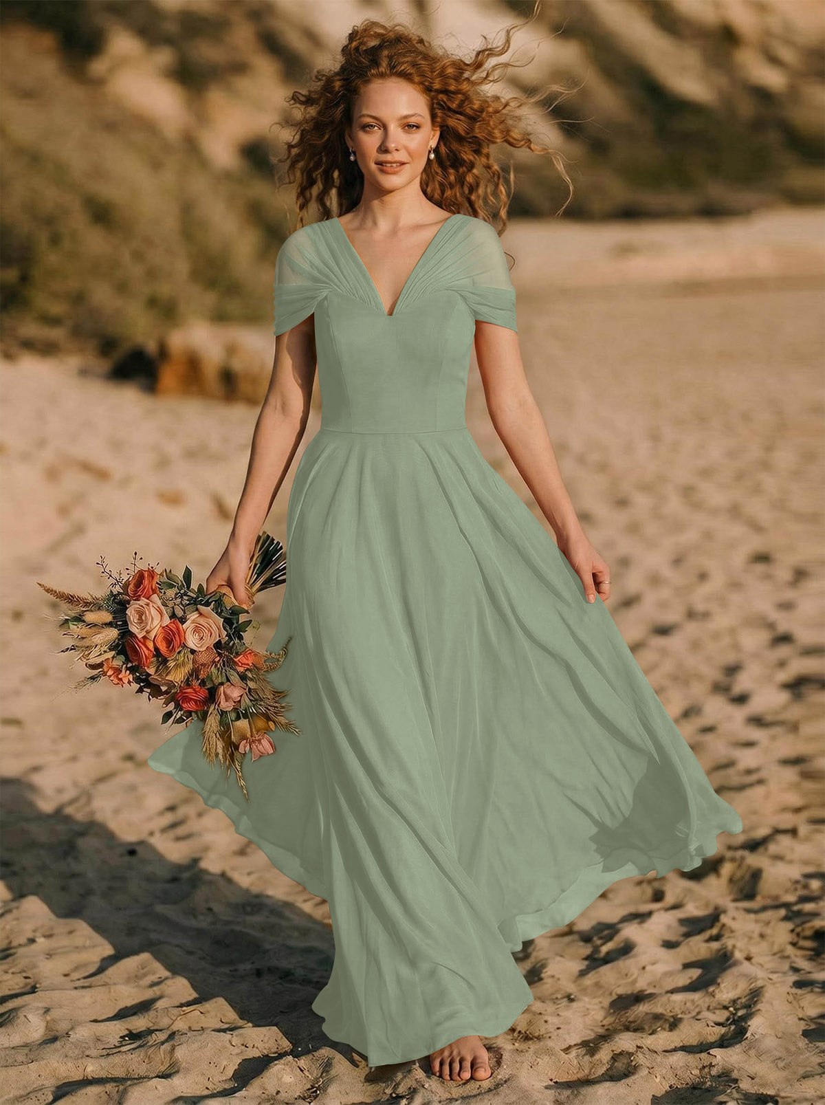 Elegant A-Line V-Neck Sleeveless Floor-Length Chiffon Bridesmaid Dresses, product image 46