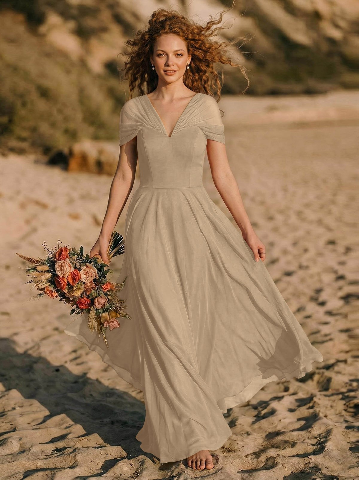 Elegant A-Line V-Neck Sleeveless Floor-Length Chiffon Bridesmaid Dresses, product image 50