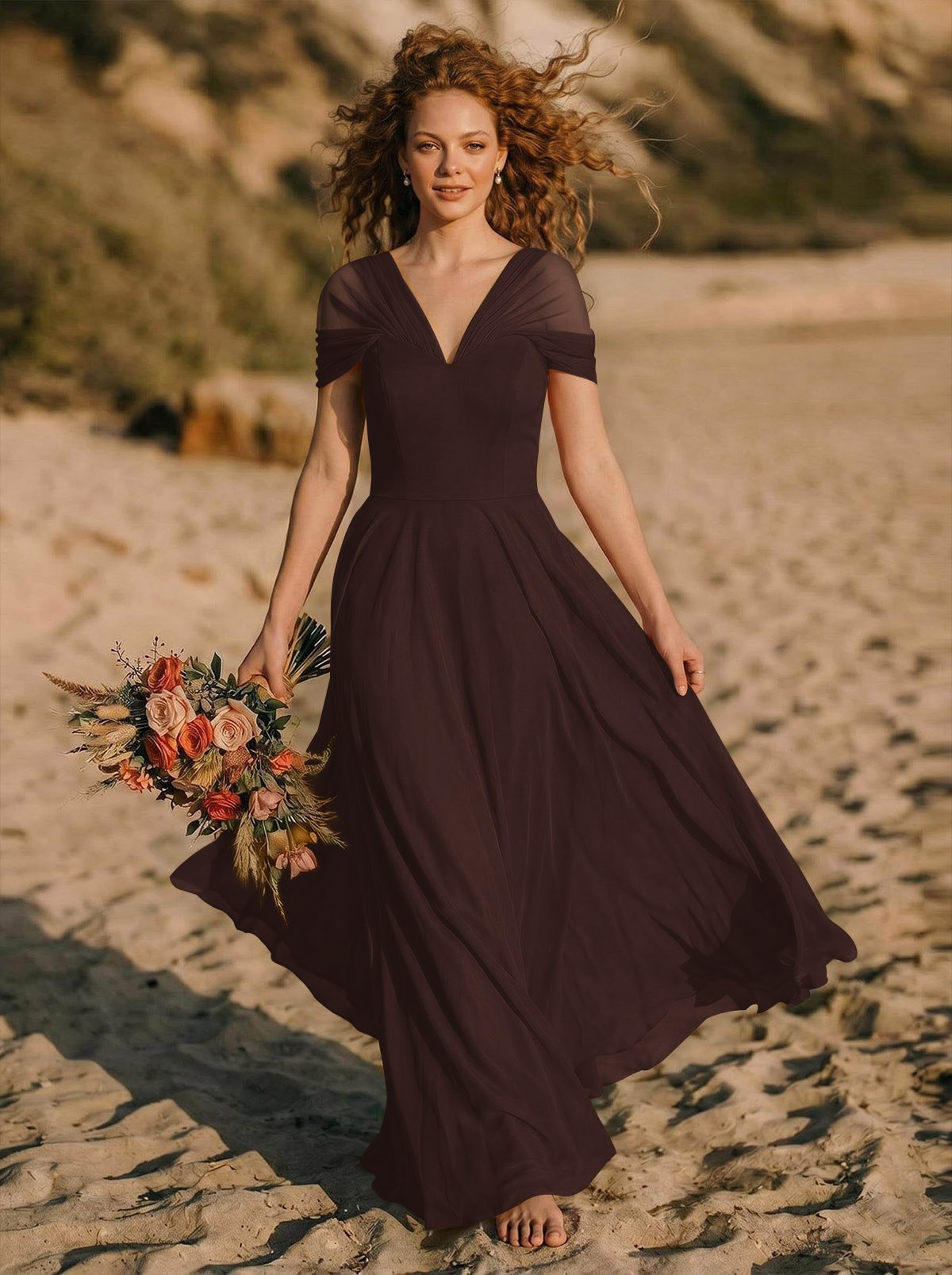 Elegant A-Line V-Neck Sleeveless Floor-Length Chiffon Bridesmaid Dresses, product image 56