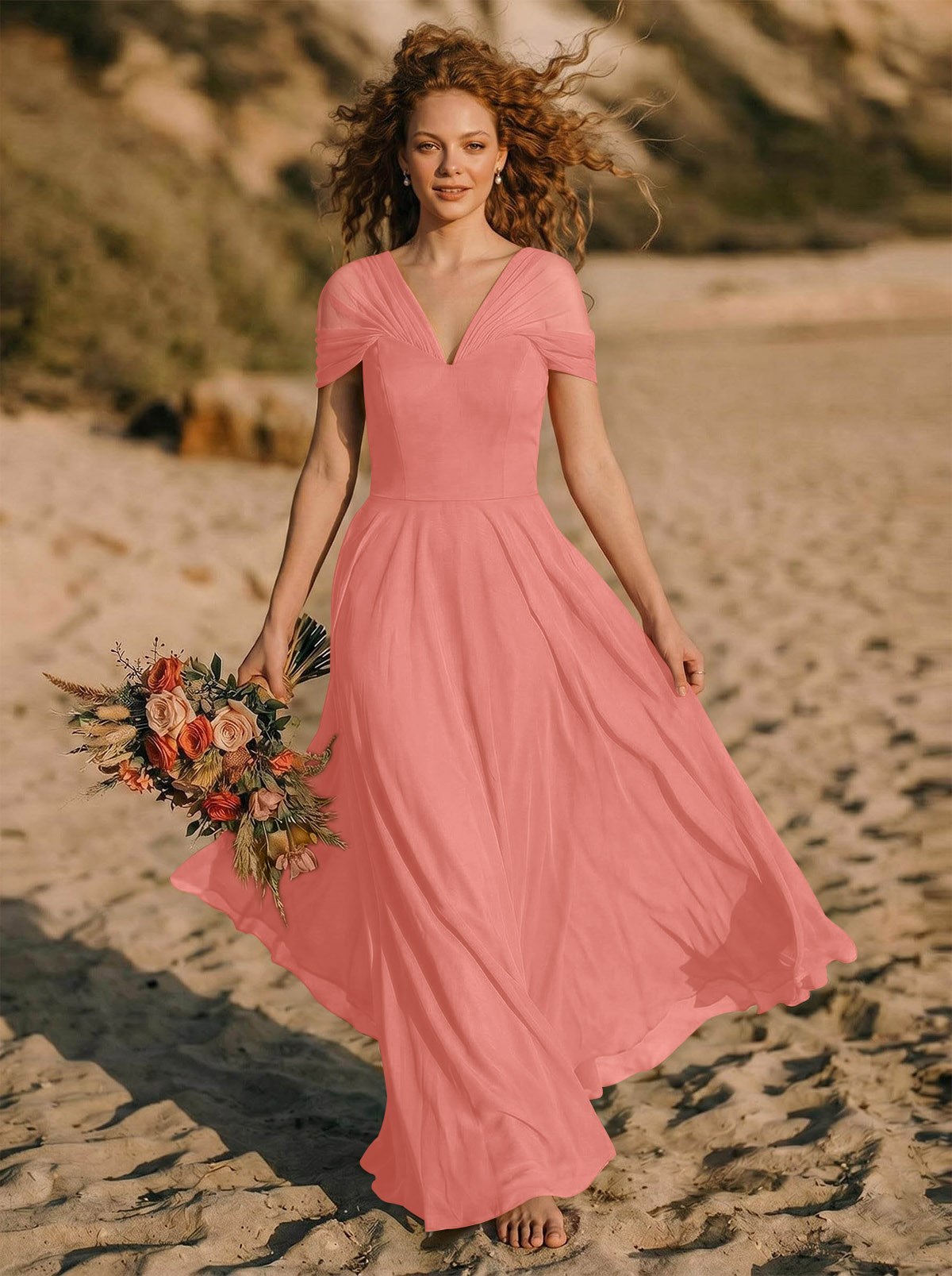 Elegant A-Line V-Neck Sleeveless Floor-Length Chiffon Bridesmaid Dresses, product image 26