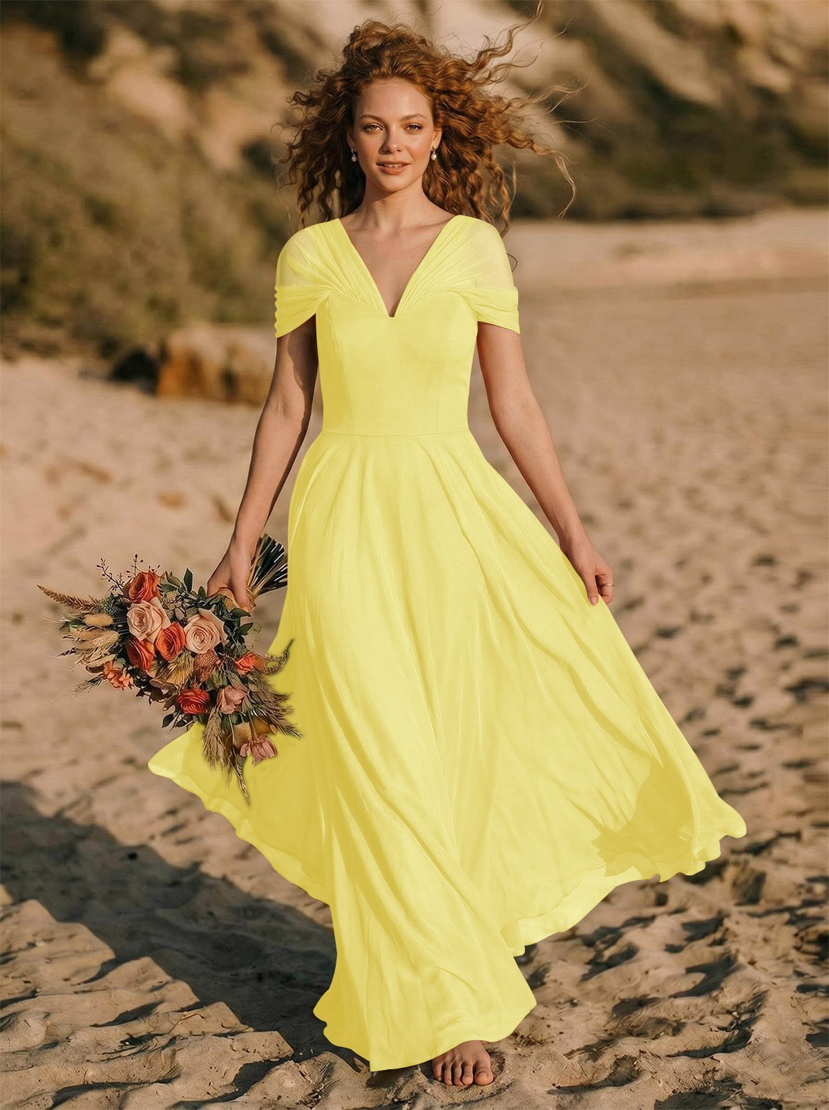 Elegant A-Line V-Neck Sleeveless Floor-Length Chiffon Bridesmaid Dresses, product image 52