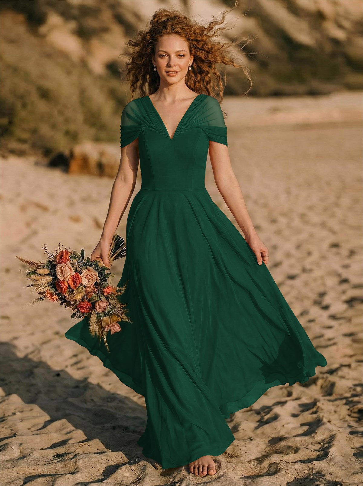 Elegant A-Line V-Neck Sleeveless Floor-Length Chiffon Bridesmaid Dresses, product image 42